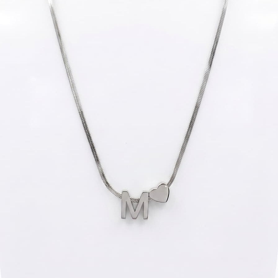 Silver M alphabet necklace