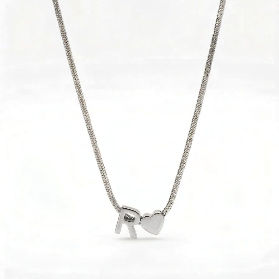 Silver R alphabet necklace