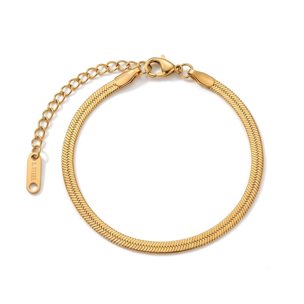 liquid gold stainless steel bracelet on white background