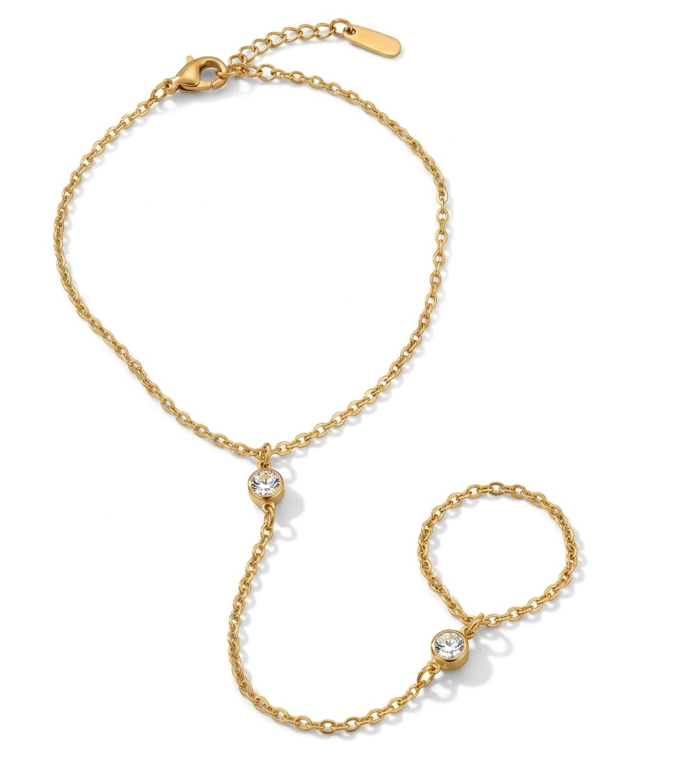 Gold necklace with a matching bracelet on a white background