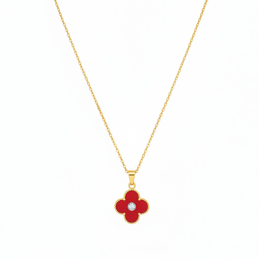 Red Clover Necklace - Gold Chain Studio Shot